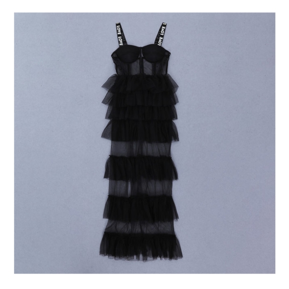 NWT Sexy Bustier High- Low Ruffle Layered Dress - Picture 2 of 5